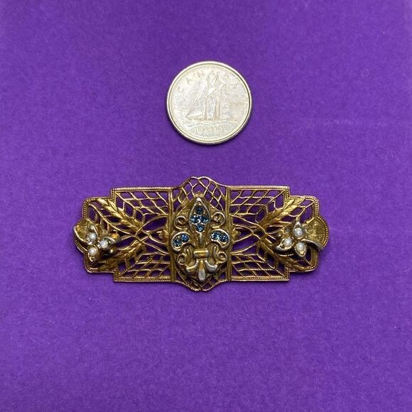 💛 Antique Victorian Gold Filled Blue Paste & Seed Pearl Brooch - Picture 3 of 5